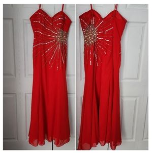 BEAUTIFULLY Beaded Red Long Dress-size 12
